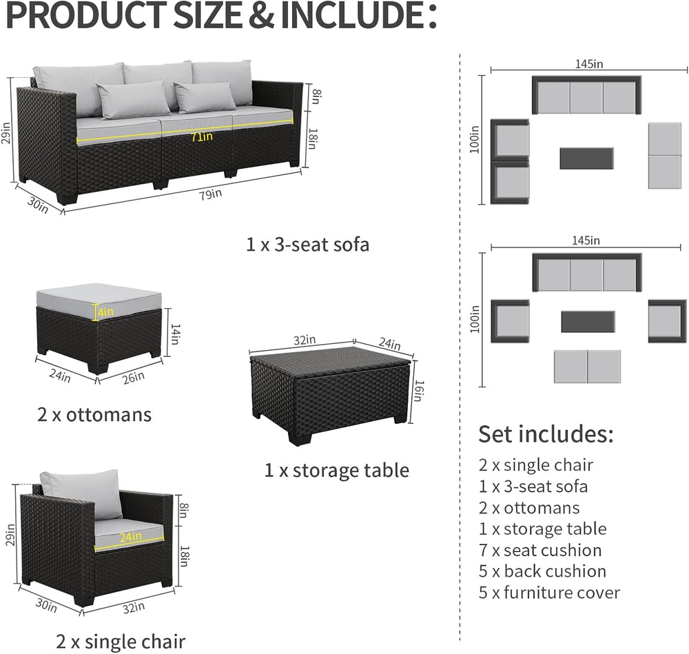 Rattaner Patio Wicker Furniture Set 6 Pieces Outdoor HDPE Wicker Conversation...