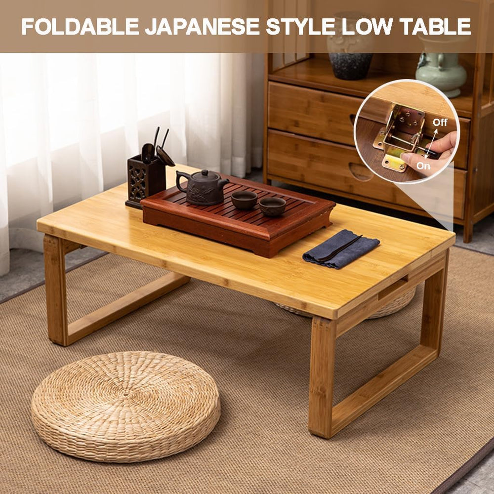 Portable Rectangle Foldable Coffee Table - Japanese Low Bamboo Table for Sitt...