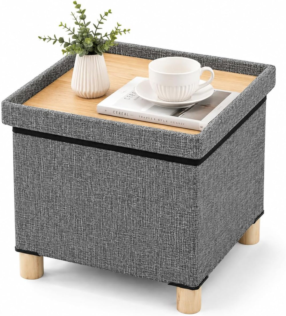 Asense Small Storage Ottoman,Foldable Foot Stool with Reversible Tray Lid and...