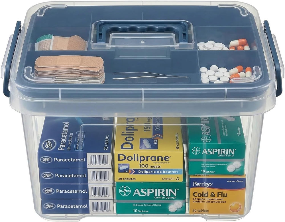Pulseplay Clear Medicine Storage Box with Handle Blue