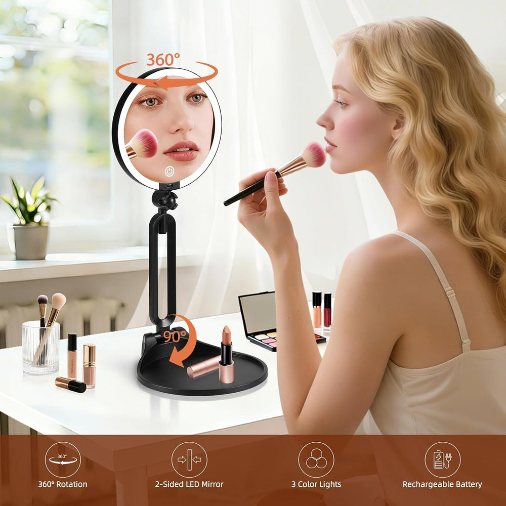 40X/1X Makeup Magnifying Mirror with Lights, 6inch Double-Sided LED Mirror