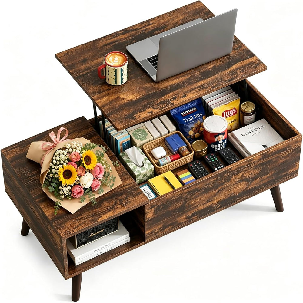 WLIVE Lift Top Coffee Table with Hidden Storage, Brown