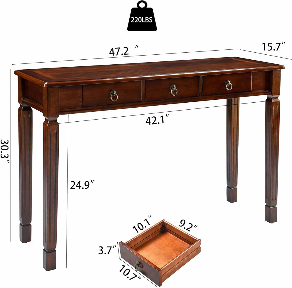 Solid Wood Writing Desk with 3 Drawers, 47"W Large Secretary Table