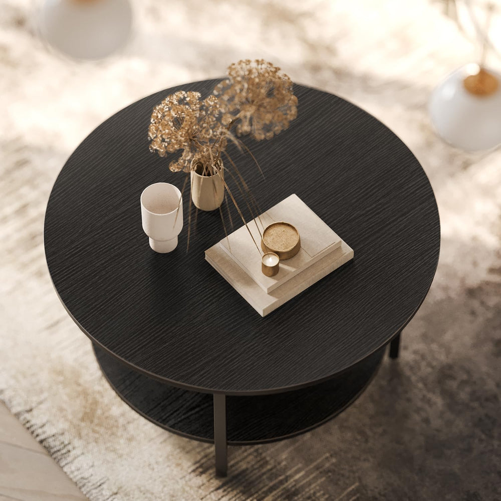FABATO 26.77” Round Lift Top Coffee Table with Storage, Black