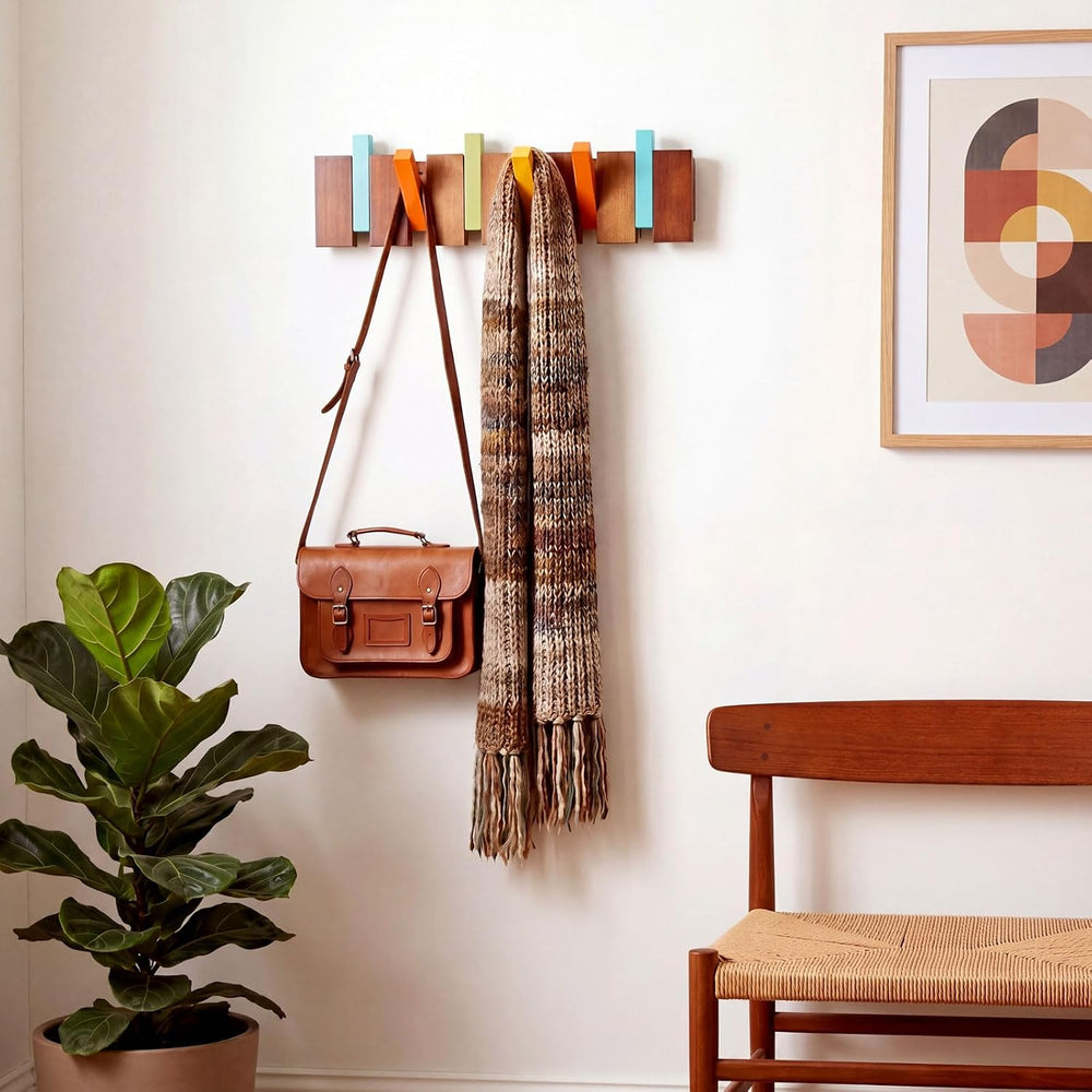 Youyole 6 Hooks Wood Coat Rack Wall Mount Piano Hideaway Coat Hooks
