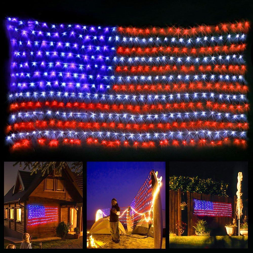Decute American LED Flag Net Lights - 420 LED 4th of July Decorations Outdoor...