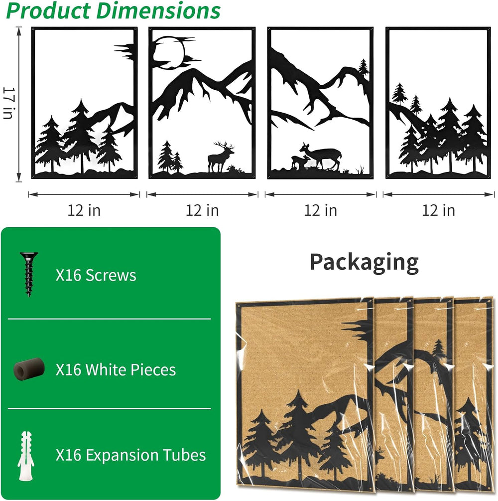 LONGKING 4 Pack Metal Wall Art, Mountain Iron Wall Sculpture, Art Wall Décor ...