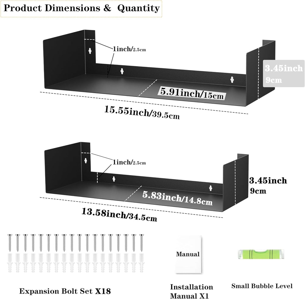 Metal Bali Floating Wall Shelves 15.5&13.8INCH for Storage and Decor Wall...