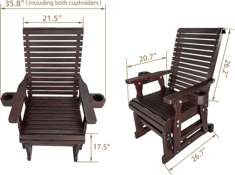 Fortune Candy Wooden Glider Chair, Cup Holders, Chocolate Tone, 1-Seater