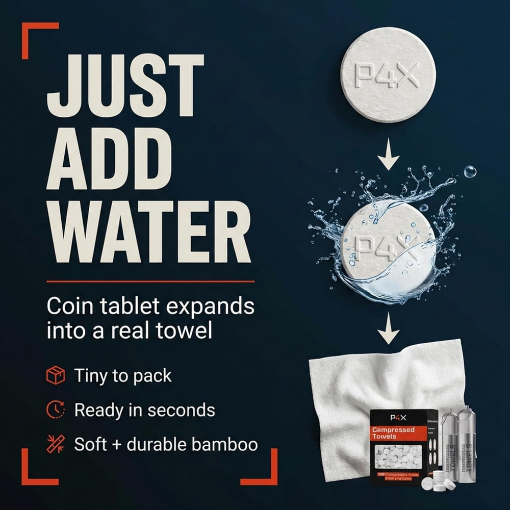 PREPARED4X Compressed Towel Tablets, 250 Bamboo Wipes with 2 Metal Cases