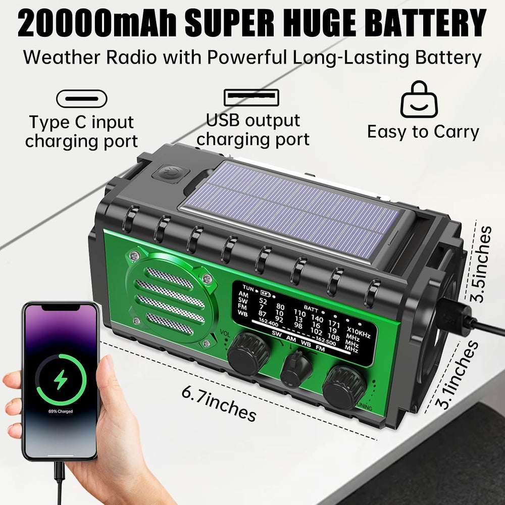 Aivica Hand Crank Emergency Radio with 20000mah Battery Backup