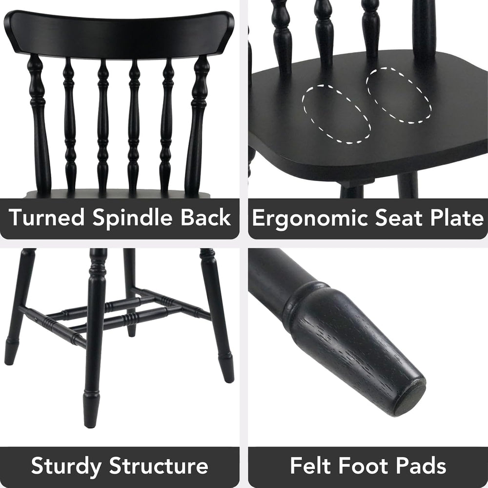 chairus Vintage Black Dining Chairs Set of 2, Farmhouse Windsor Wooden Dining...