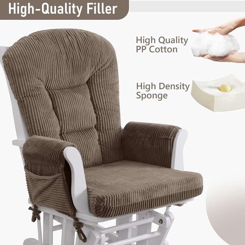 5PCS Glider Rocker Replacement Cushions with Storage Side Pockets, Coffee