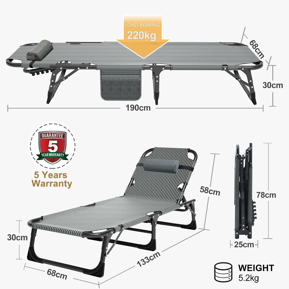 MOPHOTO Folding Lounge Chair, 5-Position Chaise Lounge with Padded Cushion