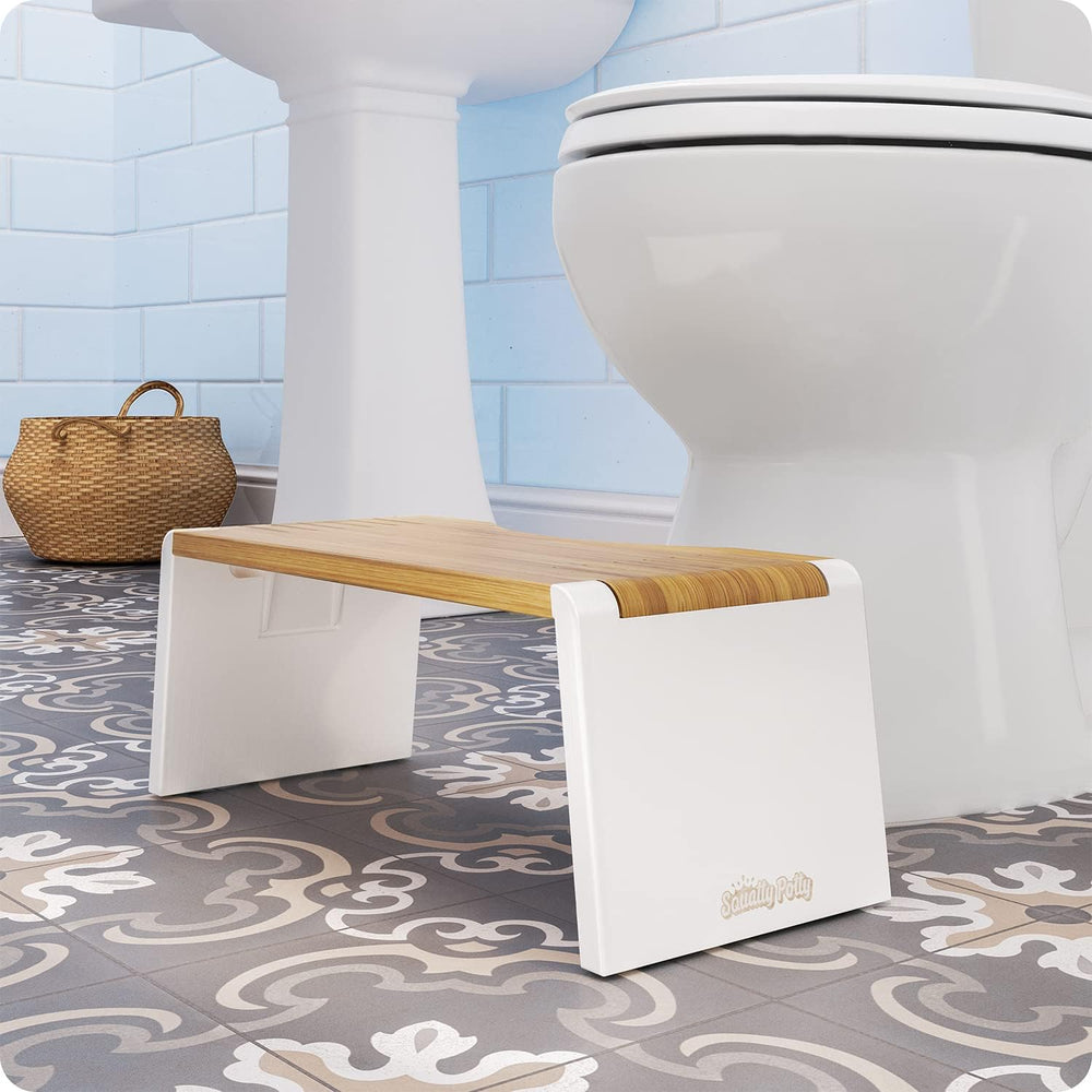 Squatty Potty Stockholm Folding Bamboo Toilet Stool - 7" Brown & White