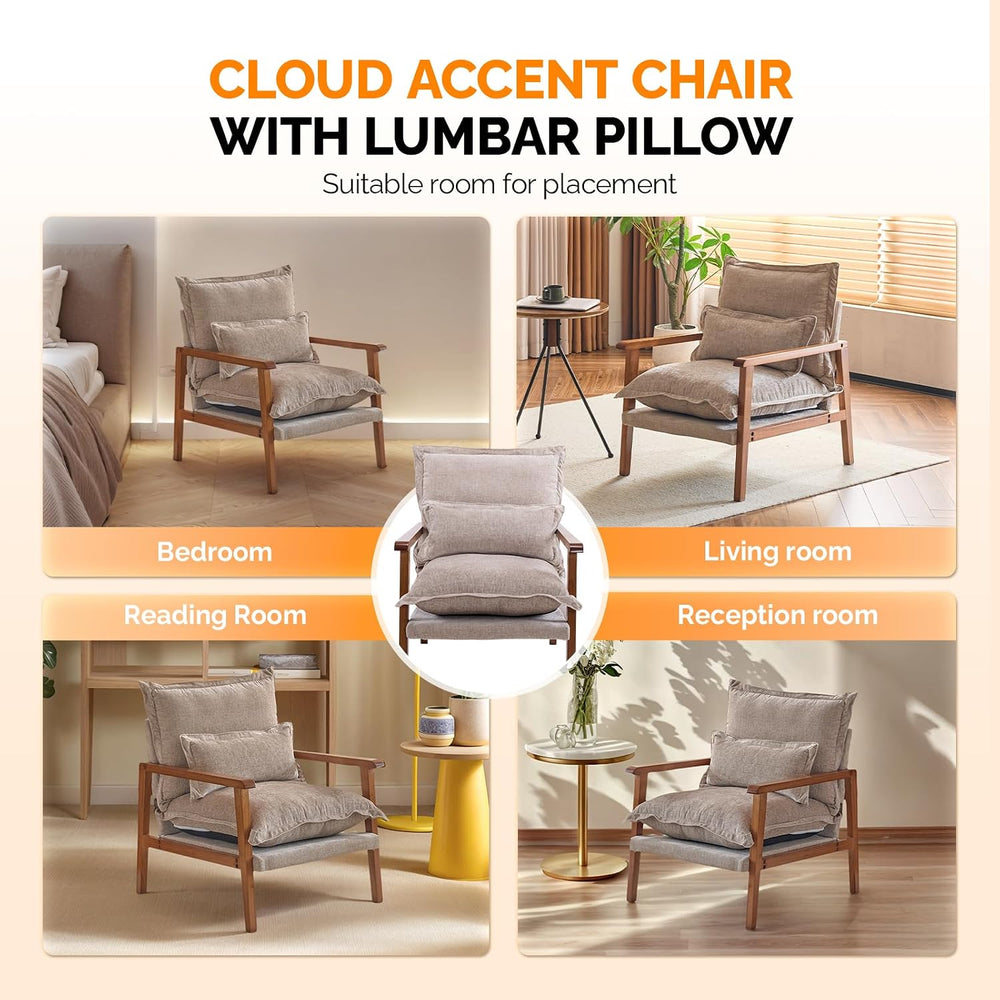 VINGLI Mid-Century Modern Cloud Accent Armchair with Lumbar Pillow, 6.3'&...