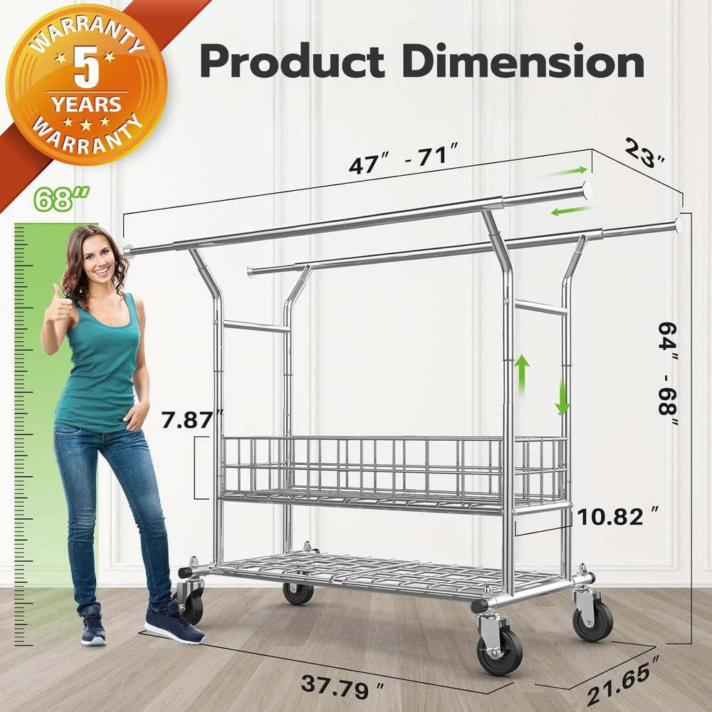 HOKEEPER Heavy Duty Clothes Rack Load 635 LBS Height Adjustable Double Rod
