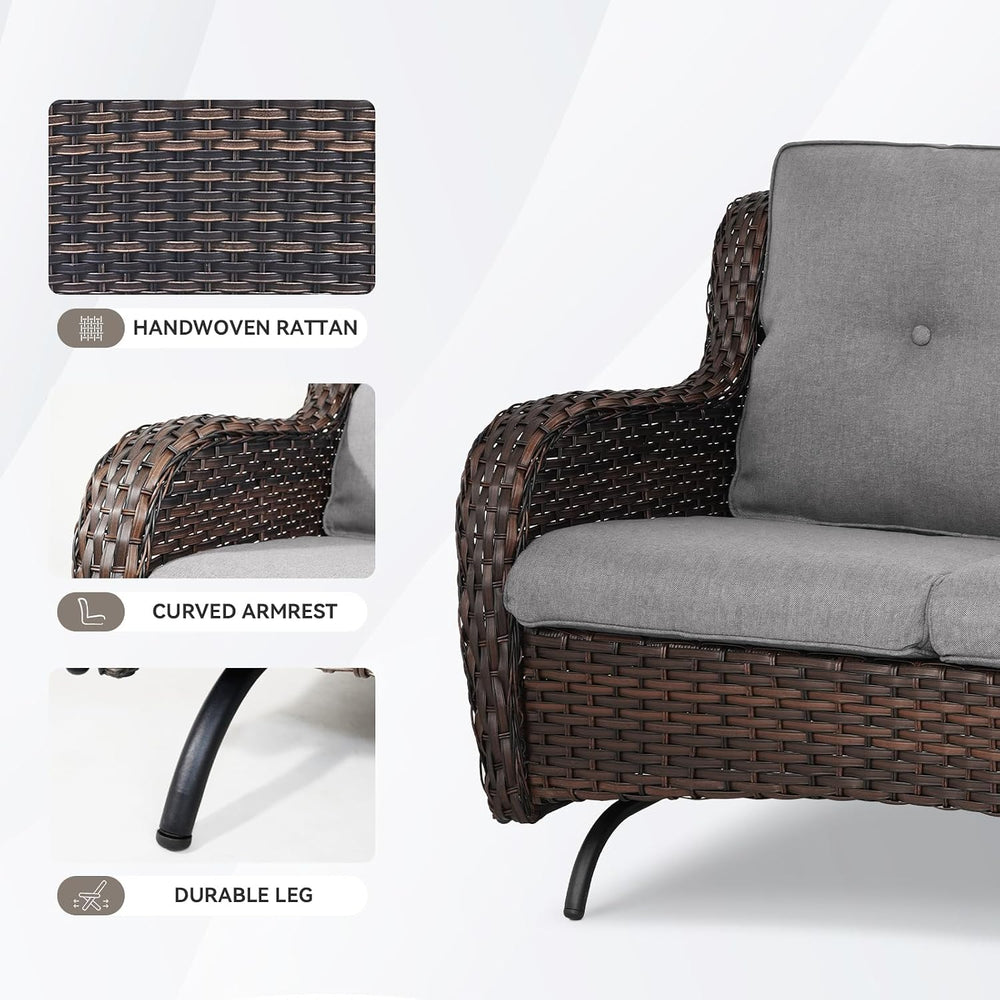 Patio Loveseat Wicker Loveseat Rattan Glider Sofa with Curved Armrest Thickin...