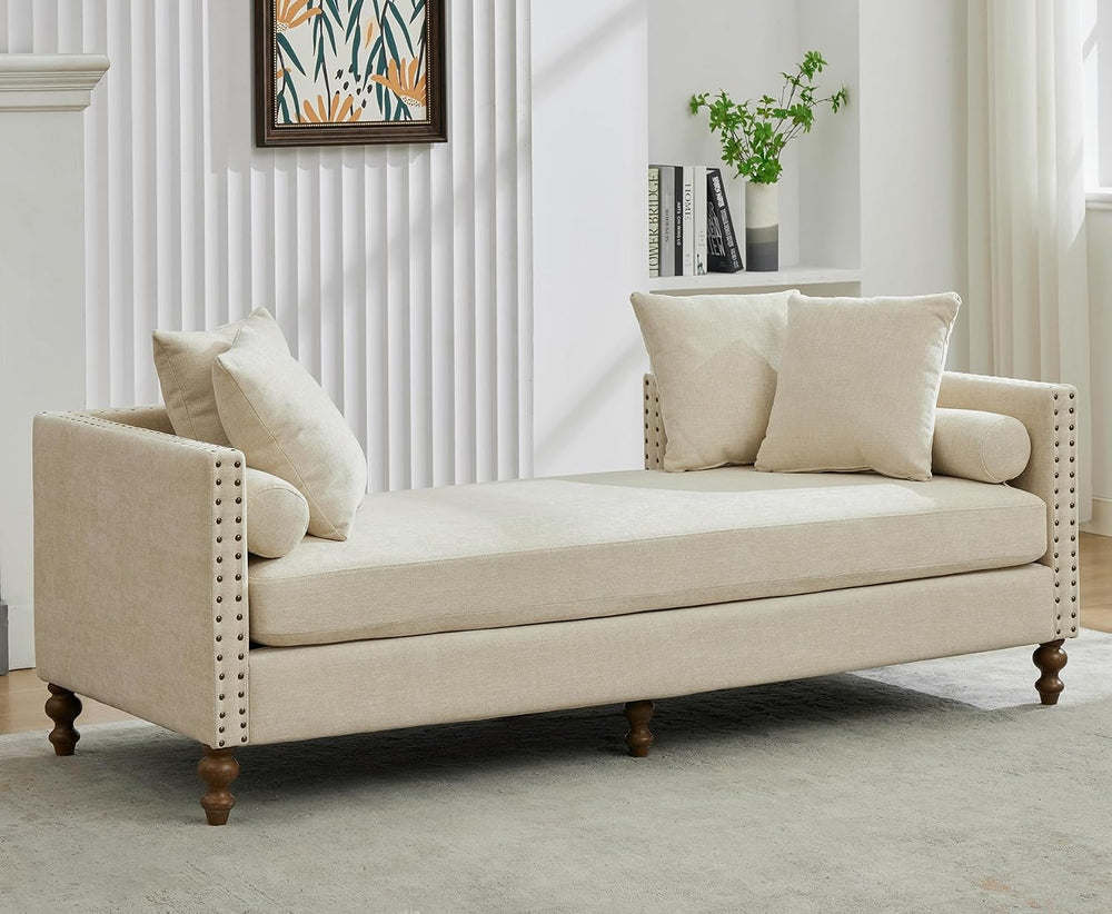 KEIKI 75" Chenille Indoor Chaise Lounge Chair with 4 Pillows, 2 Bolsters...