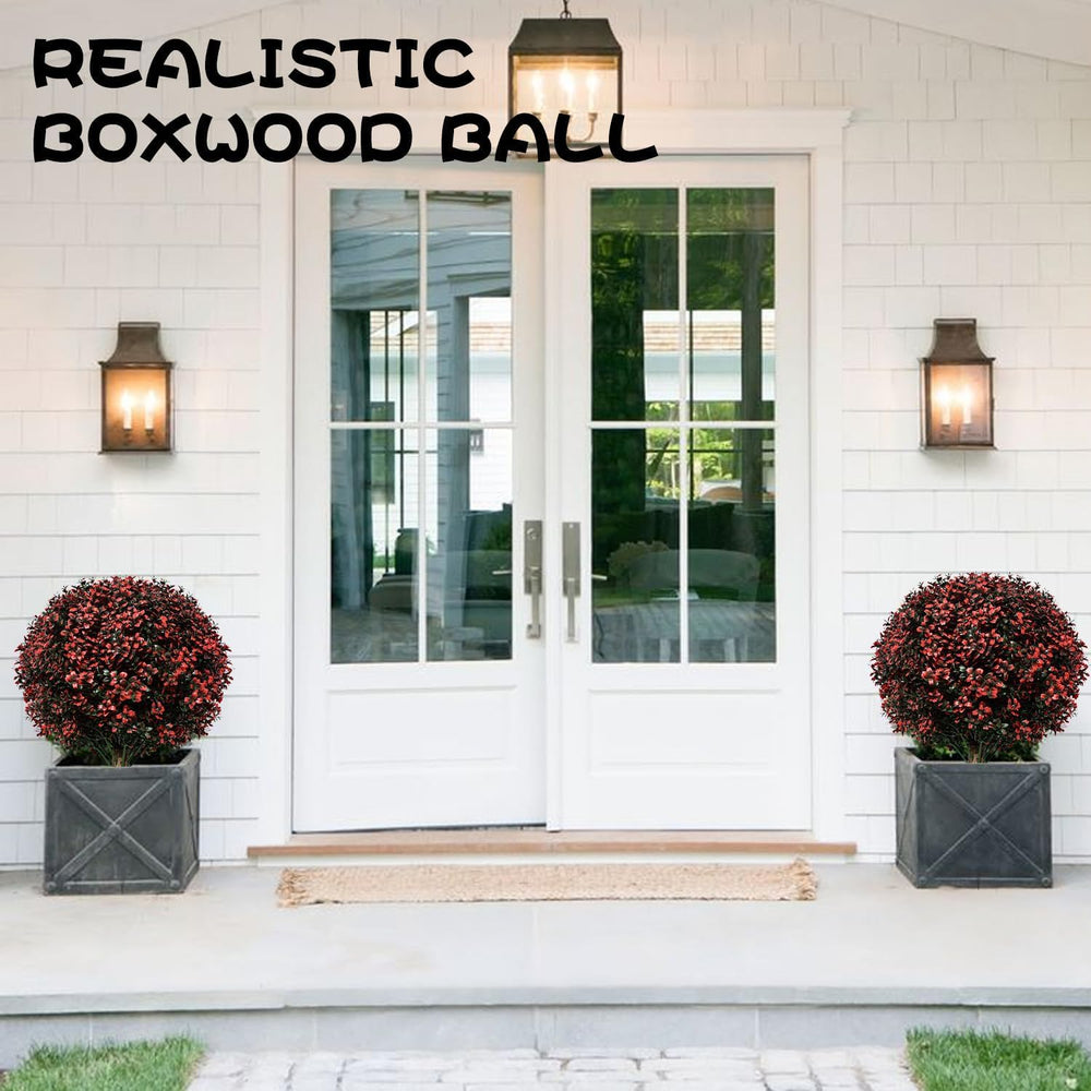 2 Pack 24" Artificial Fall Boxwood Topiary Balls with Ground Spikes, UV ...