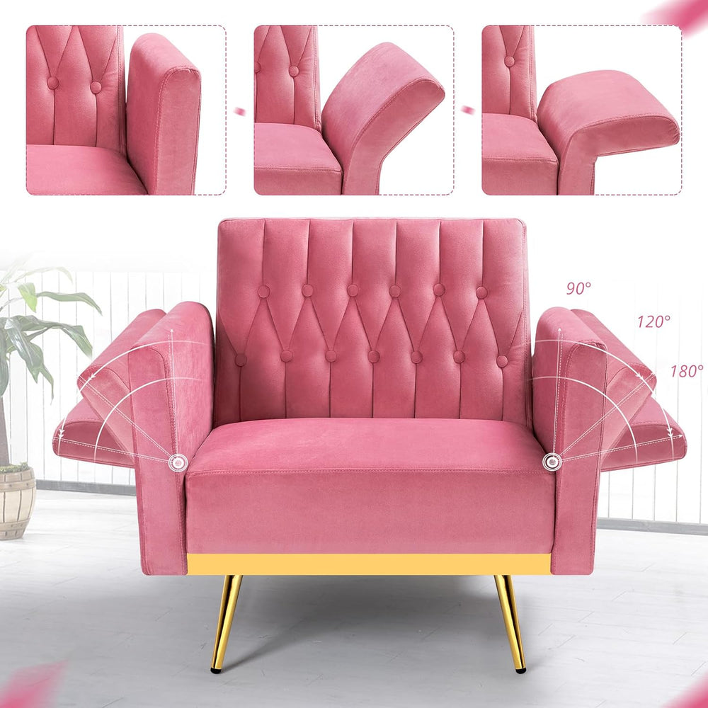 3 Pieces Velvet Sofa Set w/Adjustable Armrest &Backrest,Pink