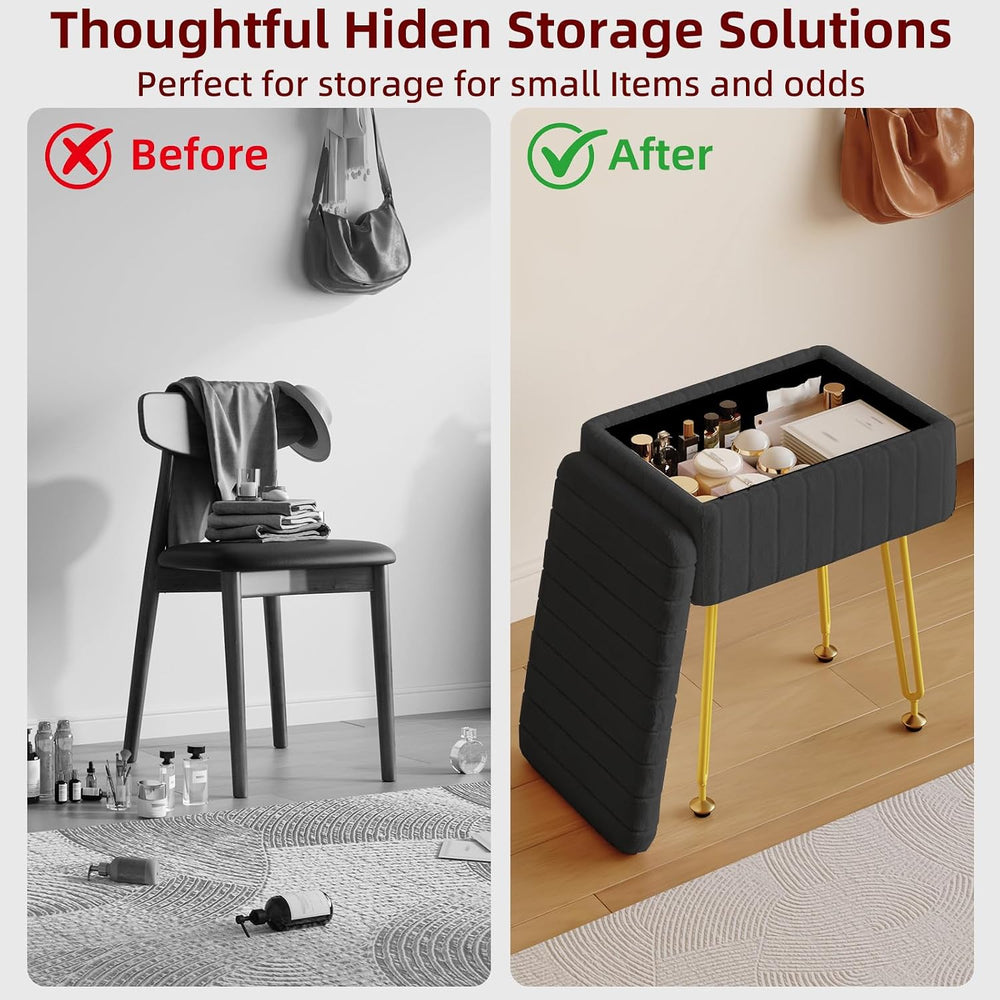 Somdot Vanity Stool Chair with Storage, Furry Padded Seat, Makeup Stool