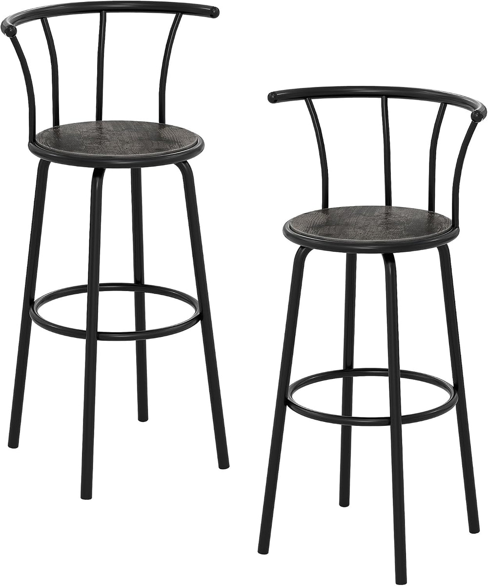 VECELO Swivel Bar Stools Set of 2, Counter Height Chairs, Dark Grey