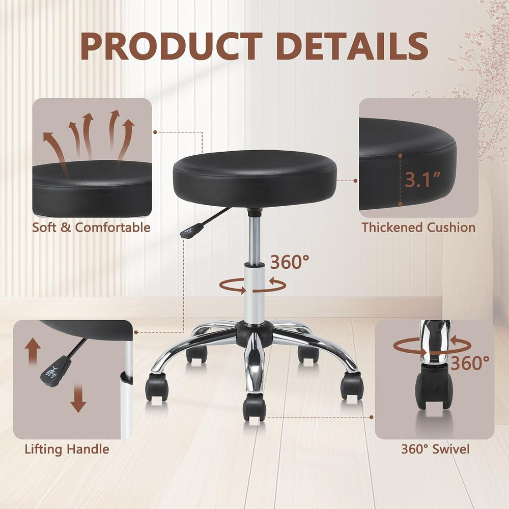 Round Rolling Stool Swivel with Wheels Adjustable Height Seat 19.7"D x 1...
