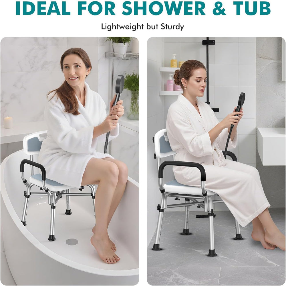 VFAUOSIT Shower Chair with Removable Arms and Back, 550 lb Adjustable Seat