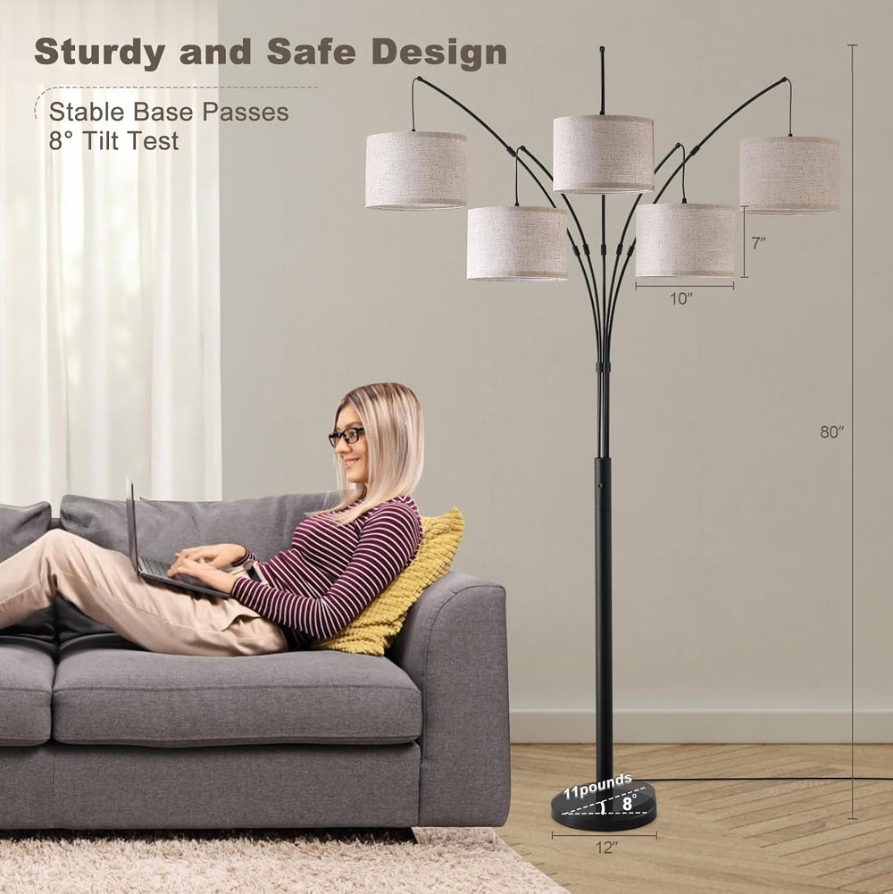 Bright Floor Lamp, Remote Control, Beige Shade Black Pole