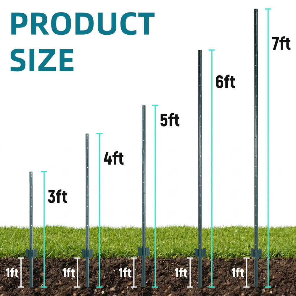 TECSPACE Metal Fence Post, 4 ft Heavy Duty U-Post with Anchor Plate and Adjus...
