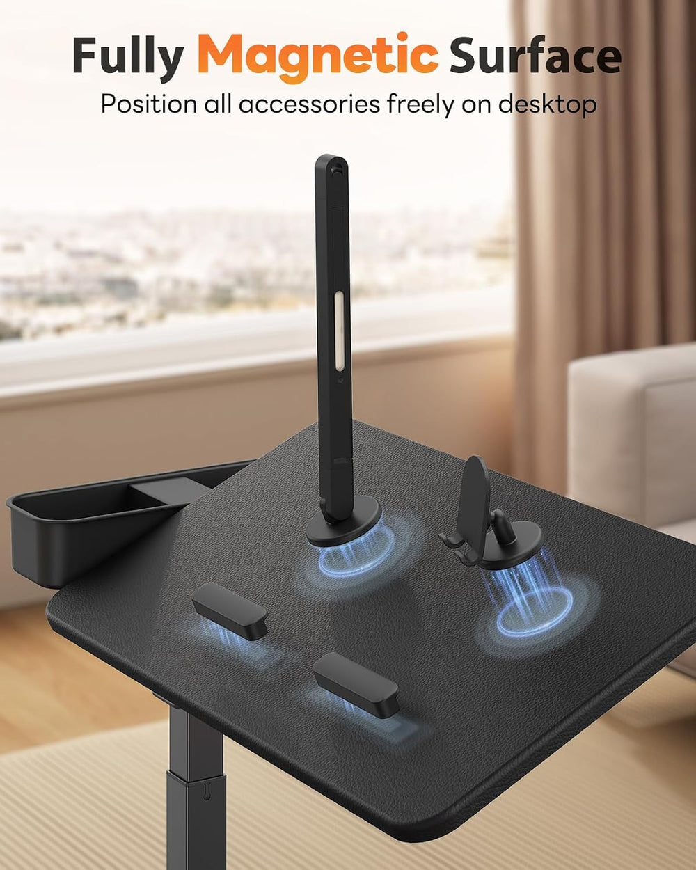 SAIJI Magnetic Height and 360° Angle Adjustable Overbed Bedside Table Tray