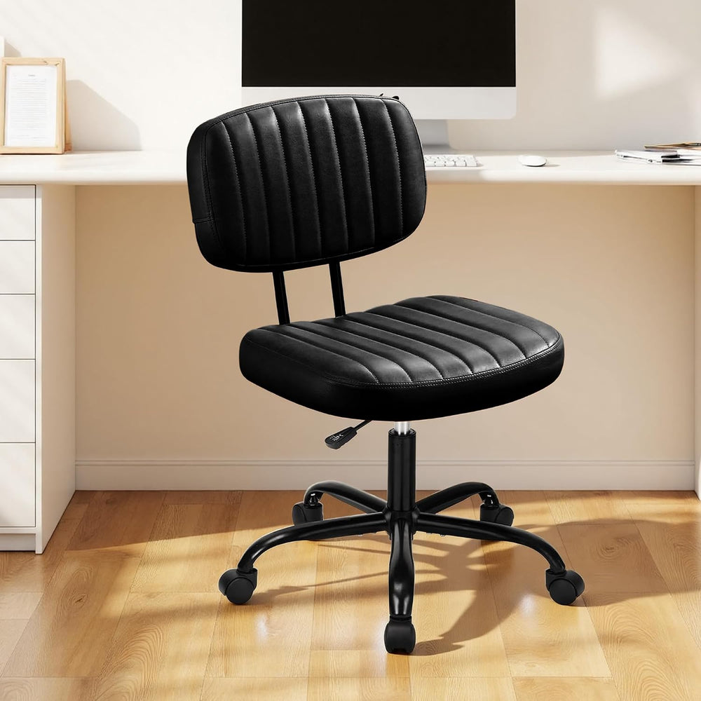 Swivel Rolling Office Chair, Armless Pu Leather Vanity Chair with Back Lumbar...