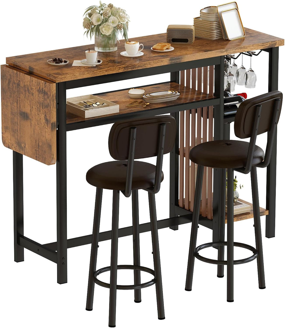 Bar Table and Chairs Set, 59'' Counter Height Dining Table Set with S...