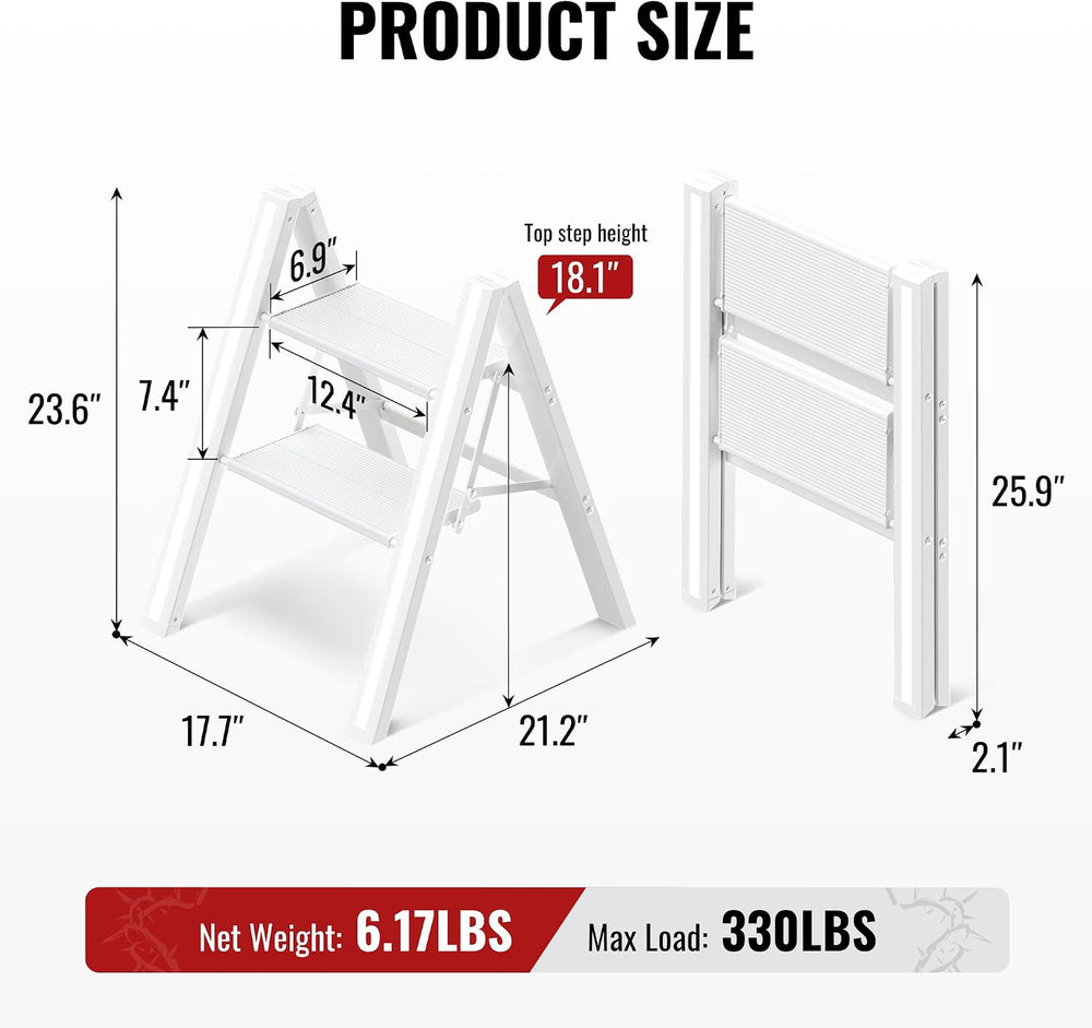 2 Step Ladder, Folding Step Stool with Anti-Slip Wide Pedal