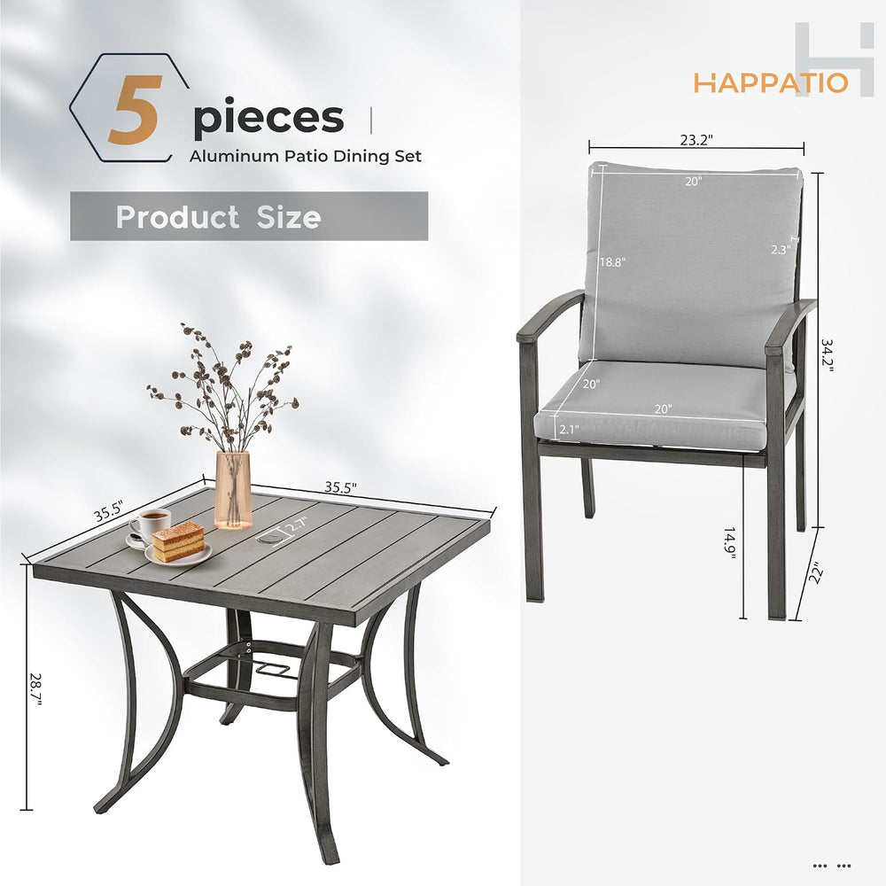 HAPPATIO 5-Piece Patio Outdoor Dining Set - All Aluminum Outdoor Patio Table ...