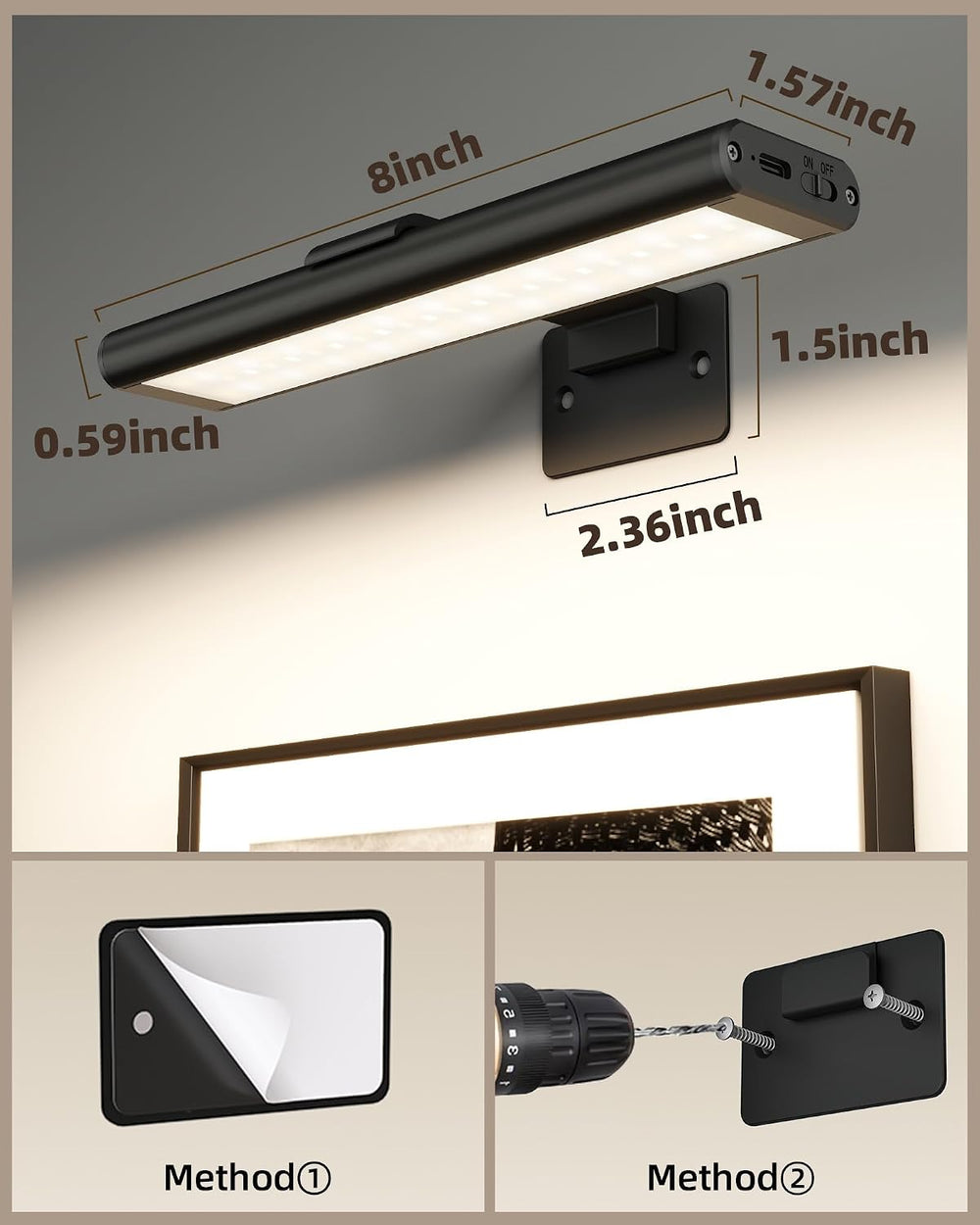 EZVALO Picture Light for Wall, Rechargeable 2400mAh Lights Wireless with IR R...