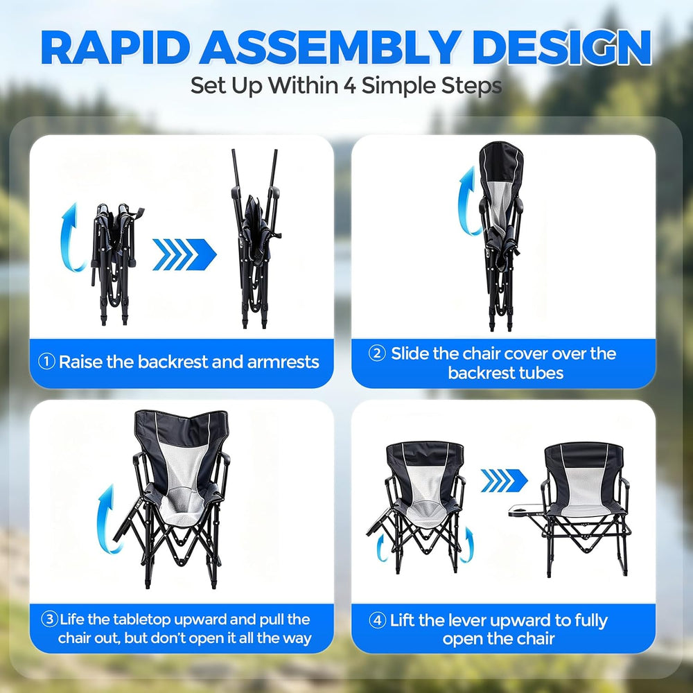 2 Pack Camping Chairs with Side Table & Cup Holder 400 lbs