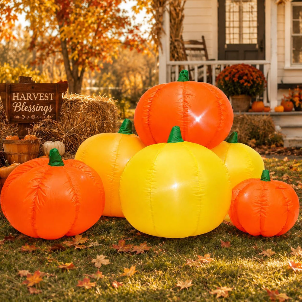 5.2FT Fall Inflatable Pumpkin Combo with 6 Pumpkins, Thanksgiving Decor