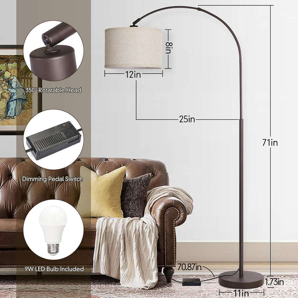 Dimmable Floor Lamp, Arc Floor Lamps with Adjustable Hanging Shade,Brown