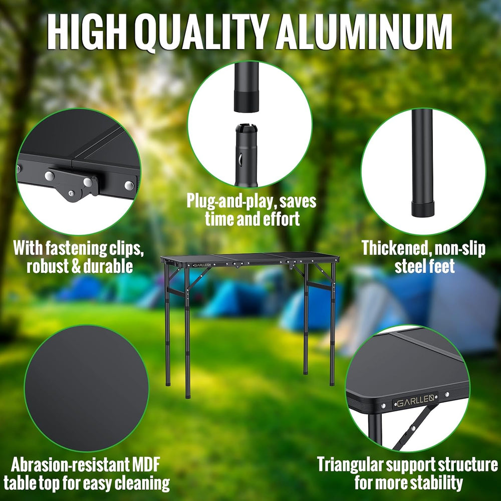 GARLLEN Folding Camping Table 34.2"Lx15.7"W 3 Adjustable Height Tru...