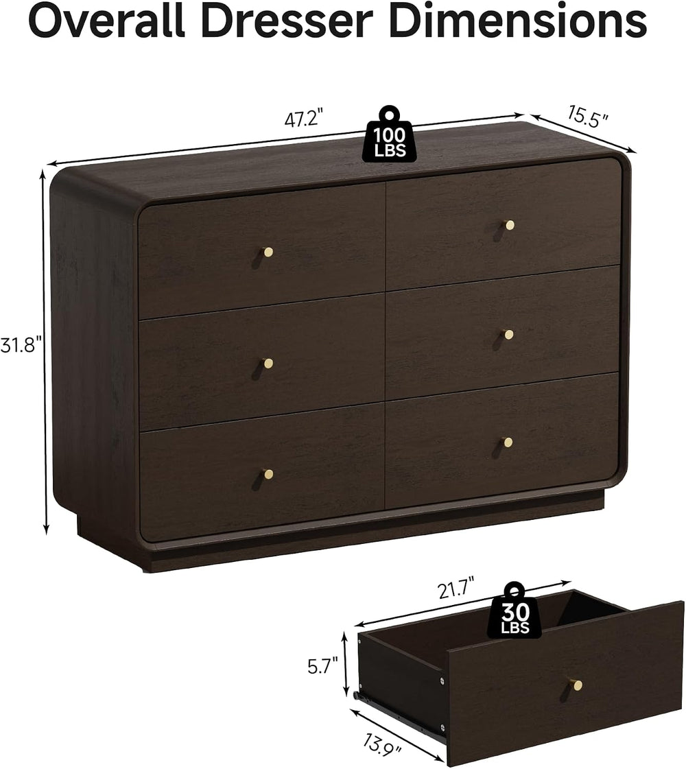 3 Pieces Bedroom Set, 47.2” Wide 6-Drawer Dresser & 3-Drawer Nightstands ...