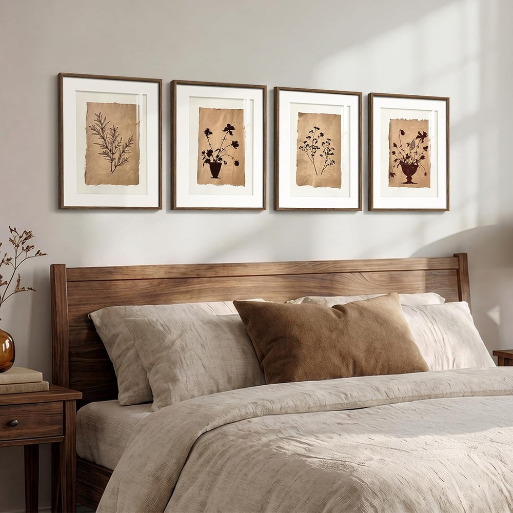 Framed Vintage Botanical Plant Wall Art for Bathroom, 11x14 In 4 Piece