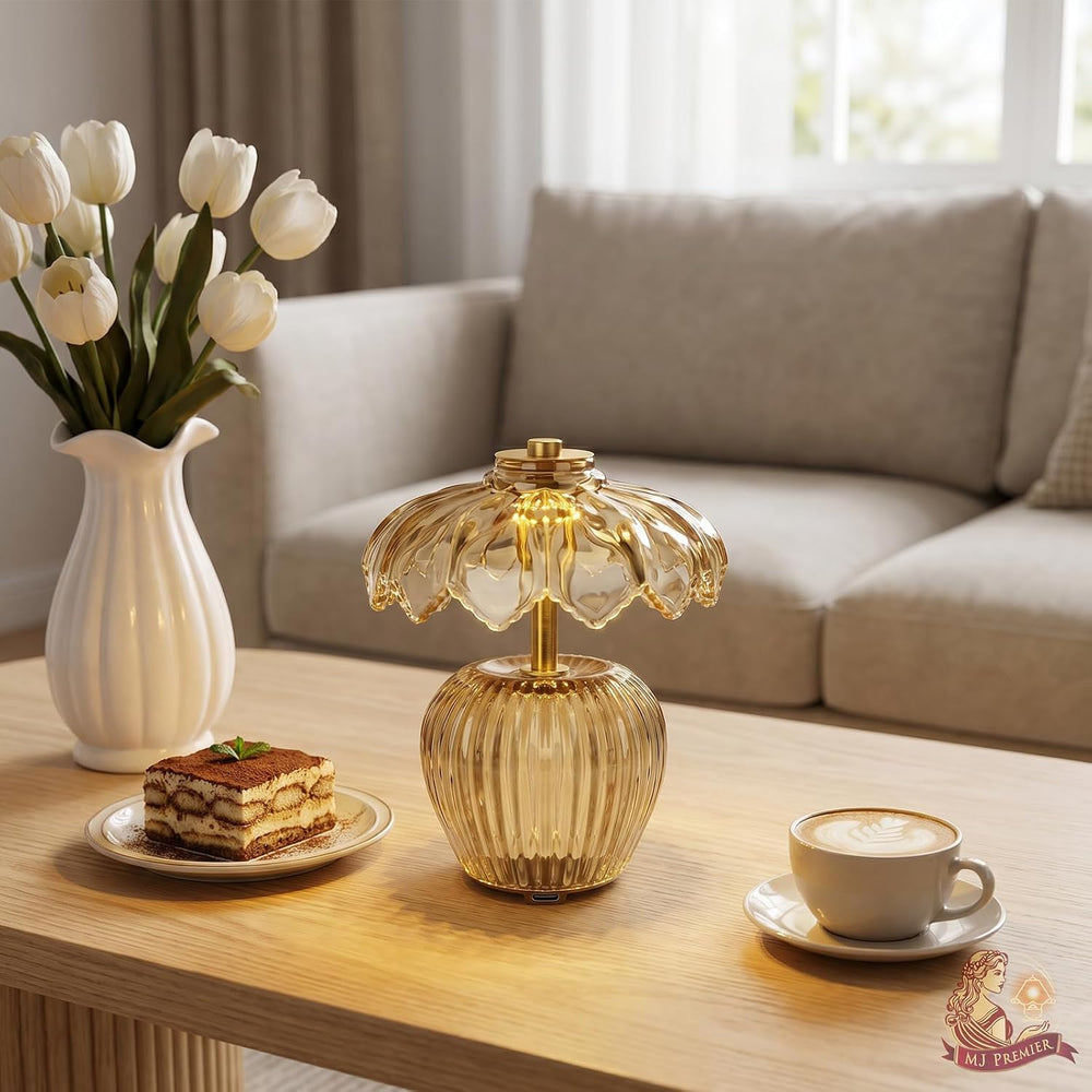 MJ PREMIER Rechargeable Table Lamp, Small Cordless Lamp with Timer, Yellow