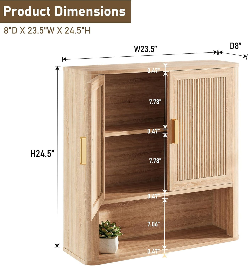 Bathroom Wall Storage Cabinet, Medicine Cabinet with Adjustable Wood Shelf &a...