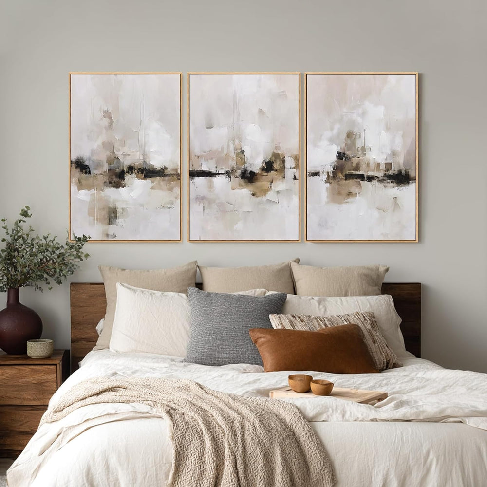 Zessonic Large Neutral Textured Abstract Framed Canvas Wall Art, 24"x36&...