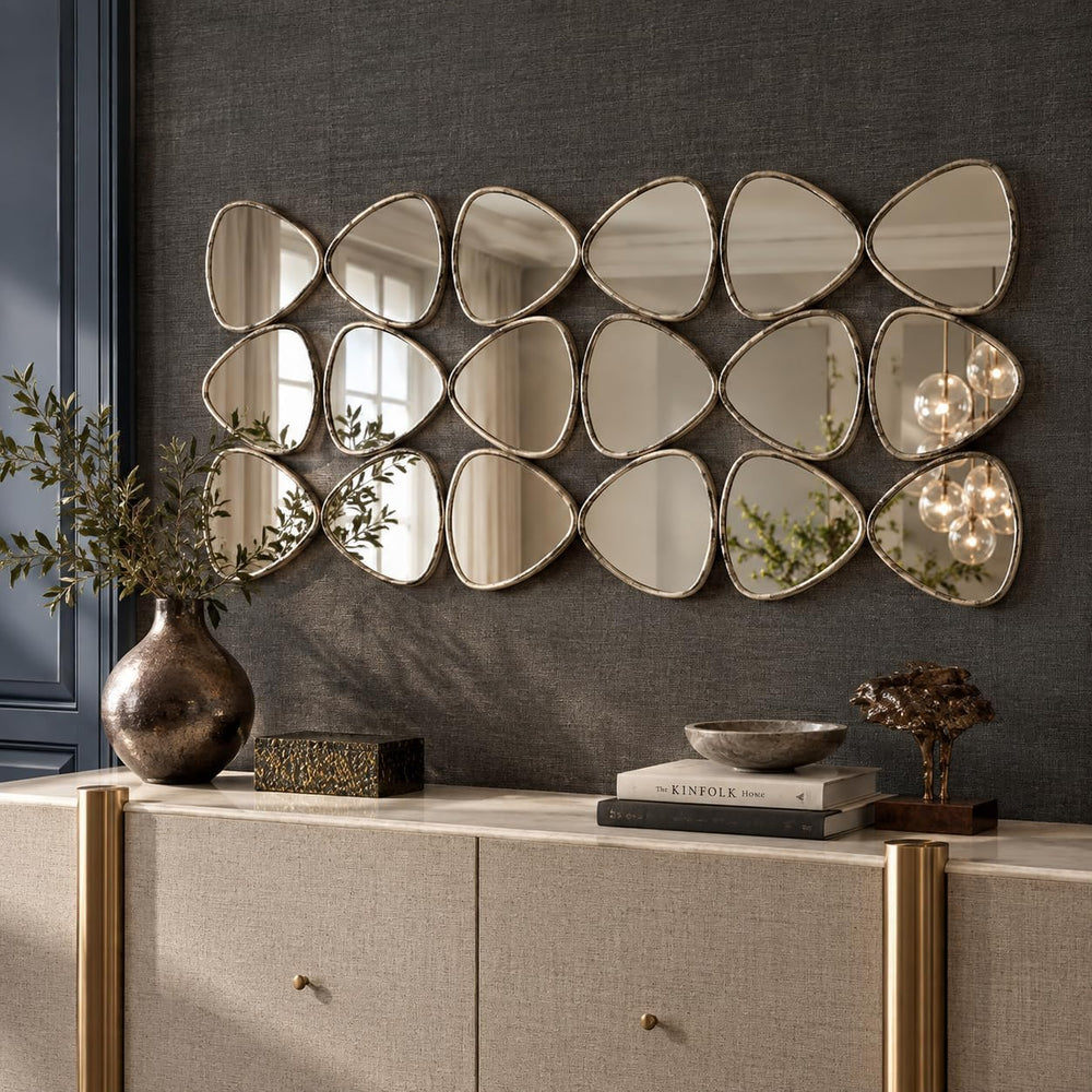 Large Geometric Decorative Wall Mirror, 47.2 x 23.6 in, Silver Foil