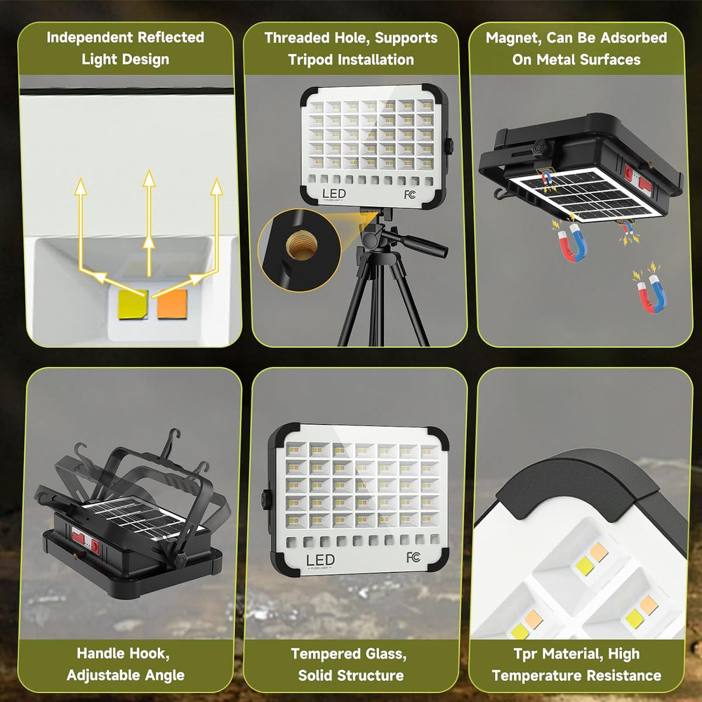 200W 20000LM Solar LED Work Light, 20000mAh Rechargeable, Magnetic IP66