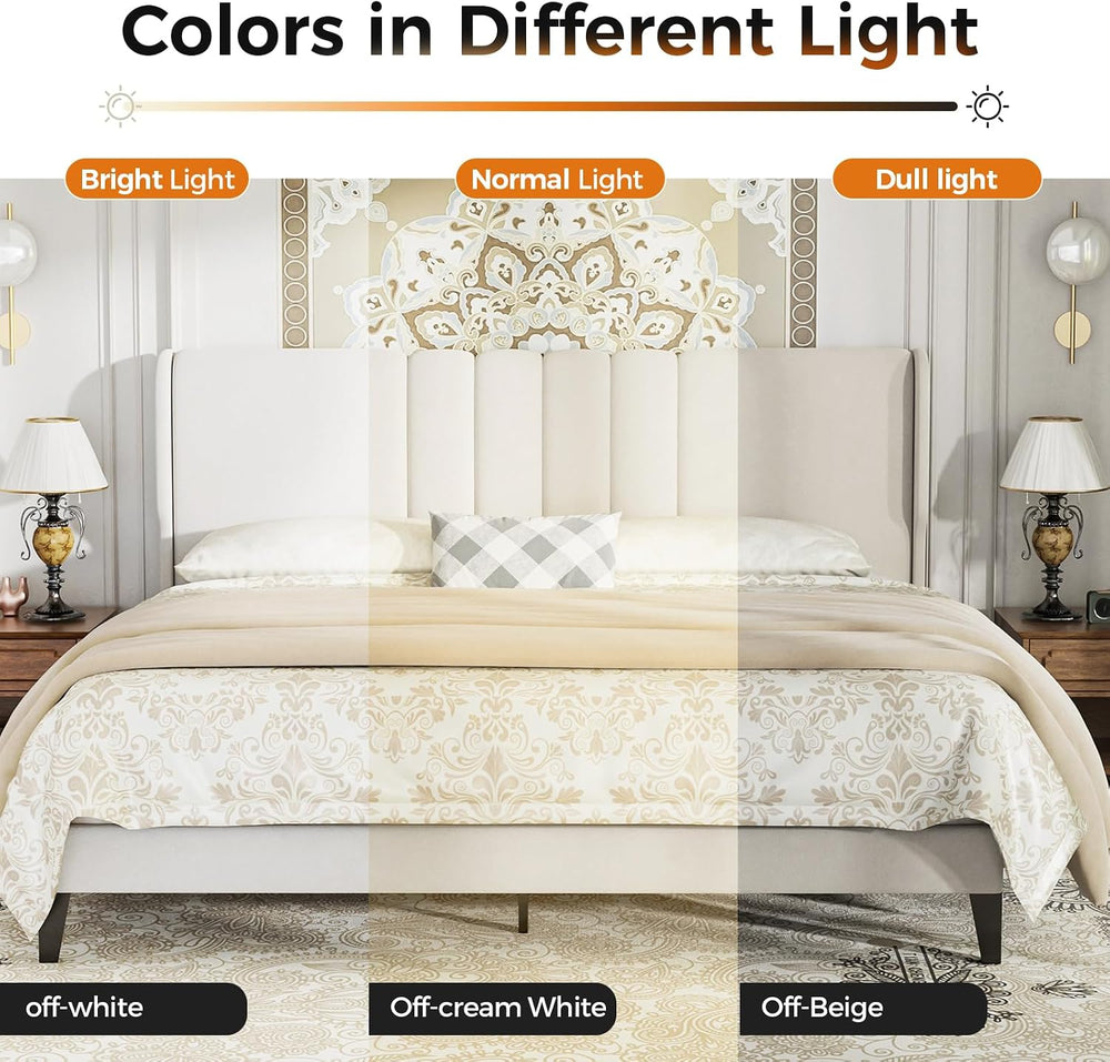 GTPLAYER Queen Platform Bed Frame with Headboard, Upholstered Wingback