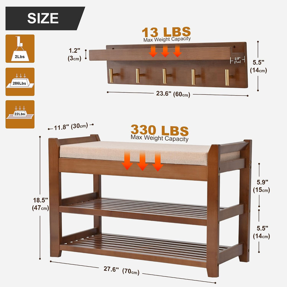 PETKABOO Shoe Rack for Front Door Entrance, 28” Entryway Bench with Coat Rack...